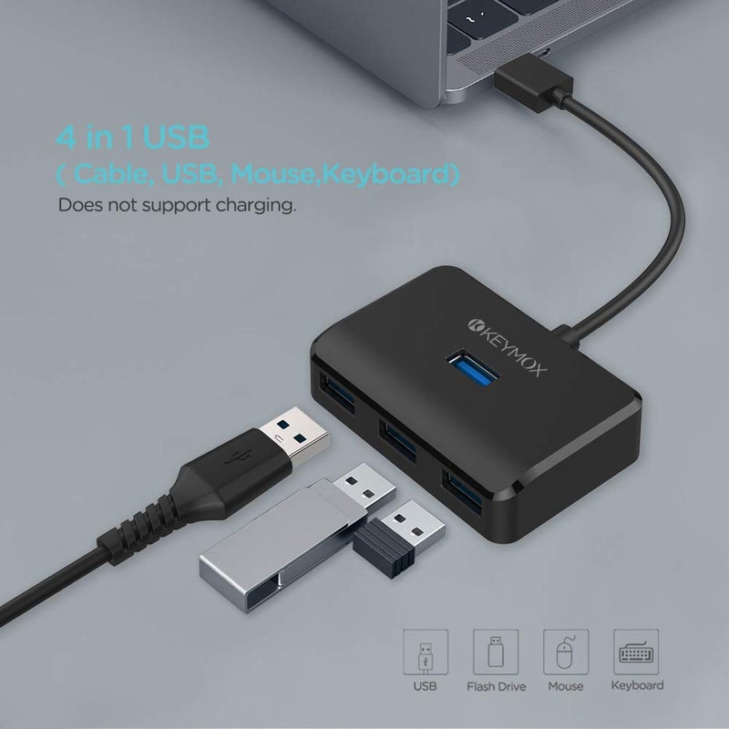 Keymox 4-Port USB 3.0 Hub, KEYMOX Compact Size Data USB Hub for MacBook, Mac Pro, Mac mini, iMac, Surface Pro, XPS, PC, Flash Drive, Mobile HDD (Charging Not Supported), Black - Image 2